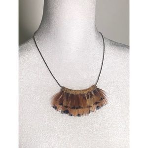 Anthropologie Tan and Black Feather Necklace